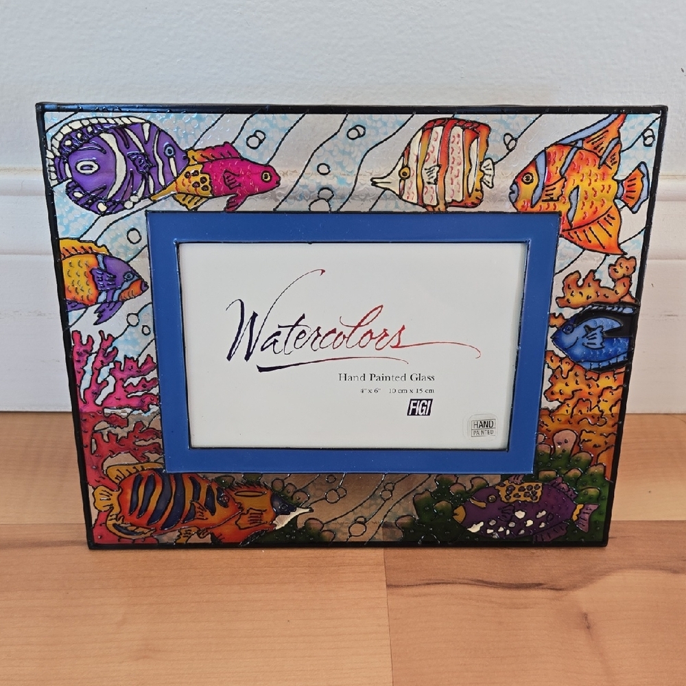 🩷🧡💚 Vintage FIGI Hand-painted Stained  Glass Picture Frame